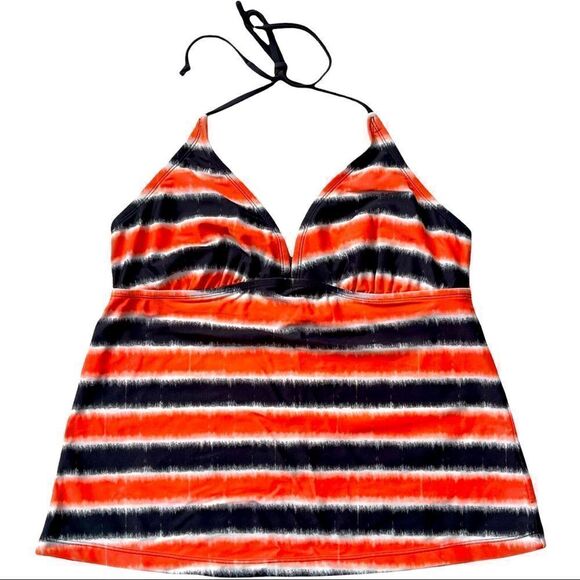 Converse Orange/Gray Stripe Tie Around Neck Tankini Top Sz L - Picture 1 of 11